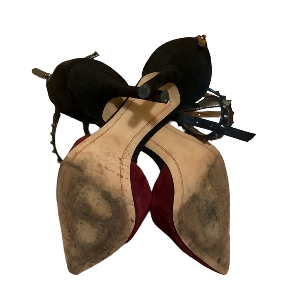 Sam Edelman Darla suede two tone burgundy and black studded pointed heels, 7.5 - Picture 10 of 12